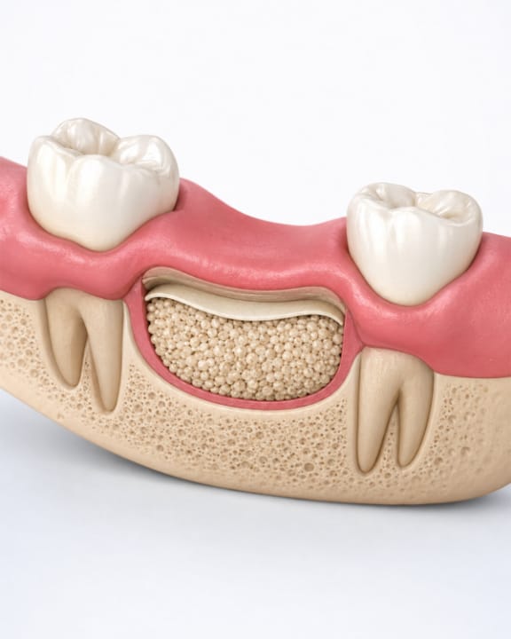 A dental model illustrating jawbone volume at an implant site