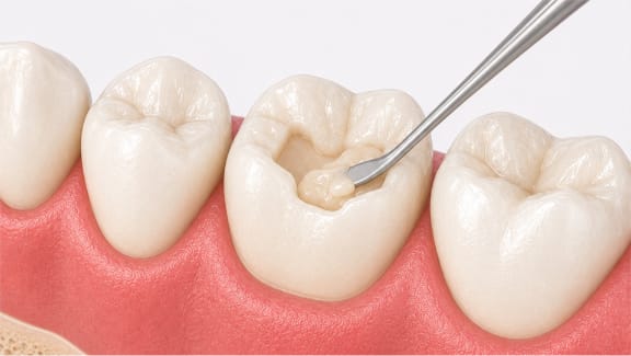 A back tooth restored with composite, blended so the repair is not visible