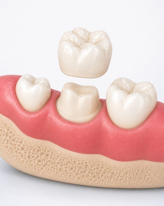 A natural-looking dental crown being matched to a patient’s smile at Tomlinson Dental in Tampa