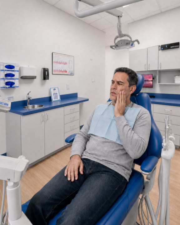 A Tomlinson Dental team member reassuring a patient during an emergency visit in Tampa