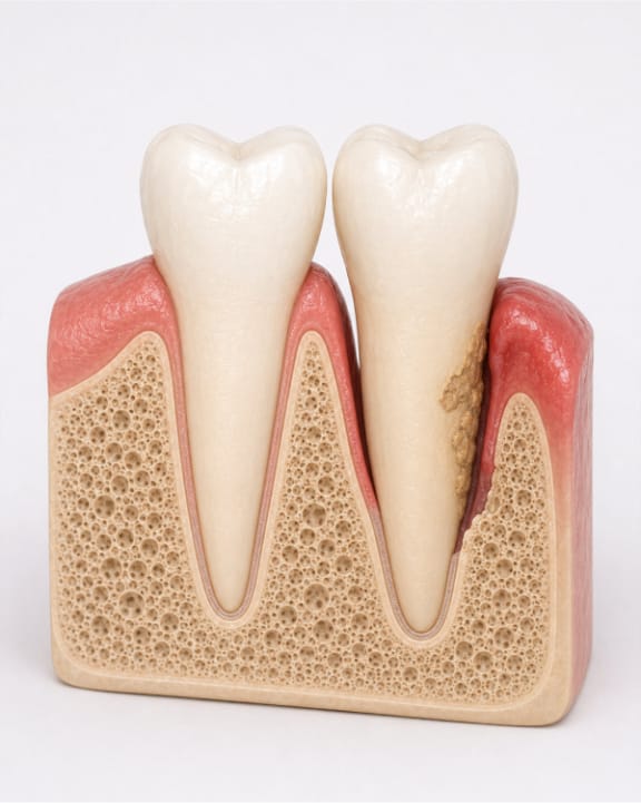 A dentist examining a patient’s gums during a periodontal evaluation