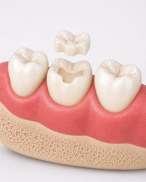 A precision ceramic onlay restoration crafted for a patient at Tomlinson Dental in Tampa