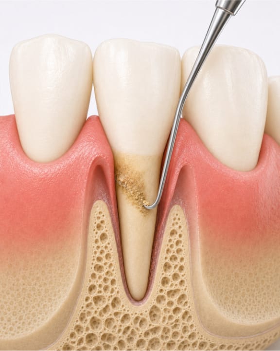 A hygienist performing a deep cleaning below the gumline