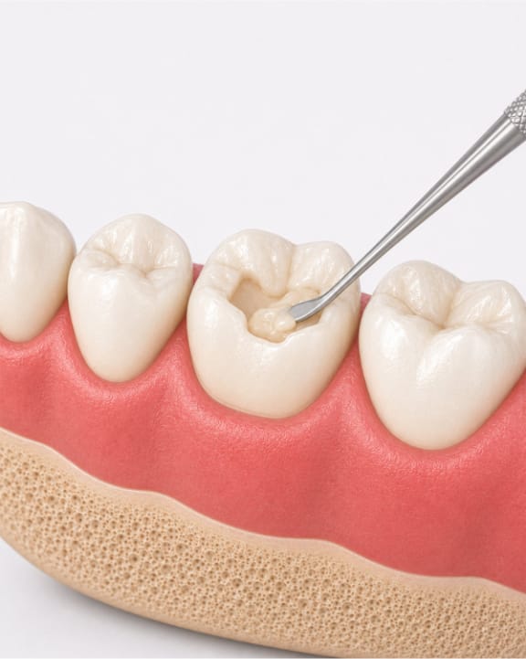A molar restored with a tooth-colored composite filling